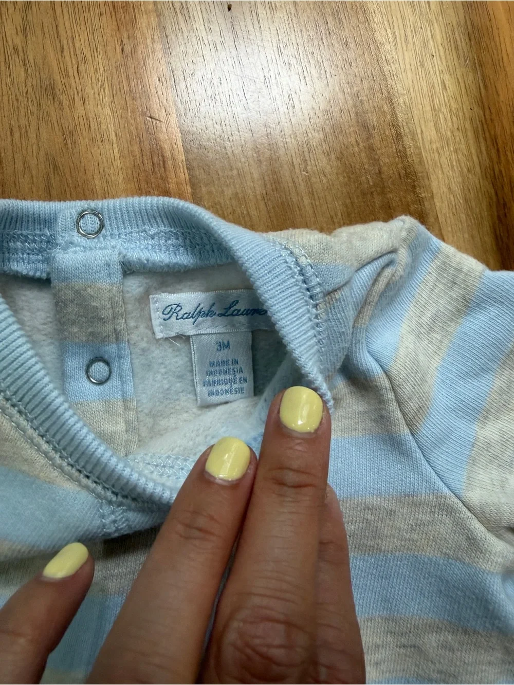 Ralph Lauren Light Blue & Cream Striped Baby One-Piece Footie